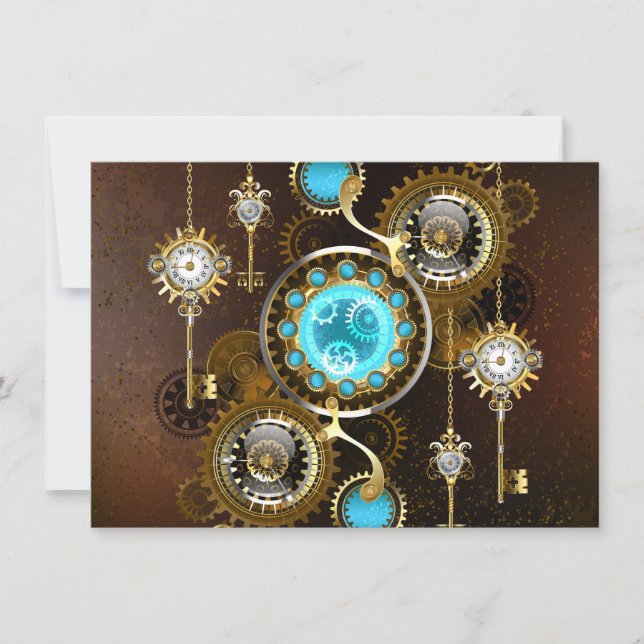 Steampunk Rusty Hintergrund mit türkisfarbenen Lin Mitteilungskarte (Vorderseite)