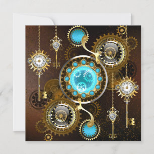 Steampunk Rusty Hintergrund mit türkisfarbenen Lin Mitteilungskarte