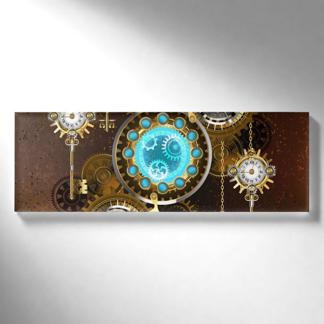 Steampunk Rusty Hintergrund mit türkisfarbenen Lin Namenschild (Vorderseite)