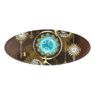 Steampunk Rusty Hintergrund mit türkisfarbenen Lin Namenschild
