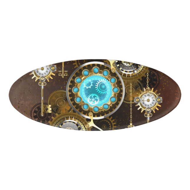 Steampunk Rusty Hintergrund mit türkisfarbenen Lin Namenschild (Vorderseite)