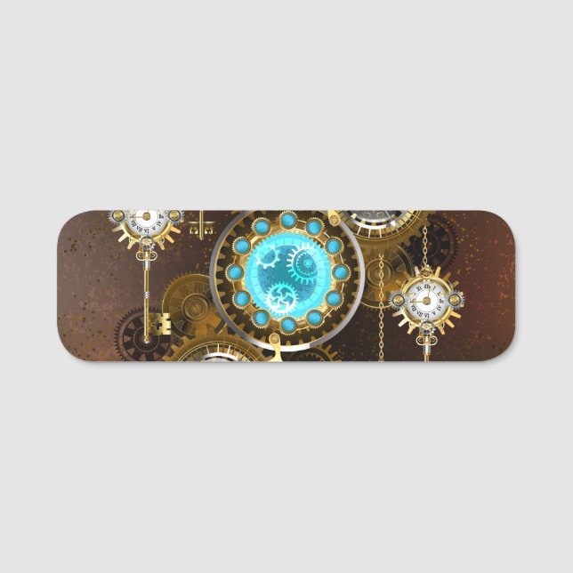 Steampunk Rusty Hintergrund mit türkisfarbenen Lin Namensschild (Vorderseite)