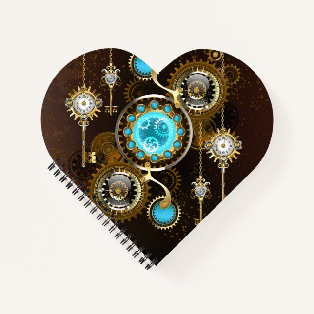 Steampunk Rusty Hintergrund mit türkisfarbenen Lin Notizbuch (Vorderseite)