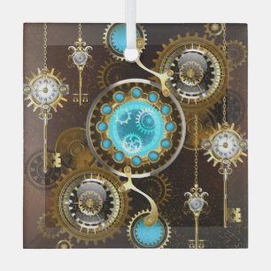Steampunk Rusty Hintergrund mit türkisfarbenen Lin Ornament Aus Glas