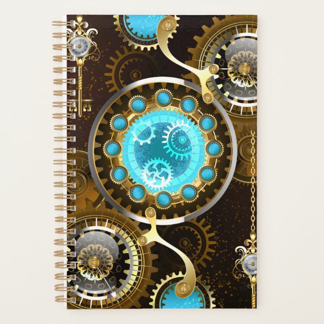 Steampunk Rusty Hintergrund mit türkisfarbenen Lin Planer (Vorderseite)