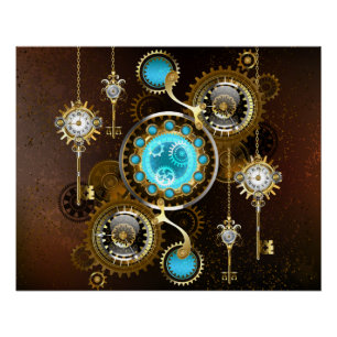 Steampunk Rusty Hintergrund mit türkisfarbenen Lin Poster