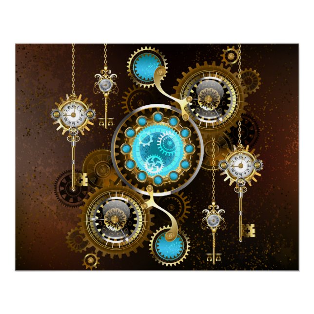 Steampunk Rusty Hintergrund mit türkisfarbenen Lin Poster (Vorderseite)