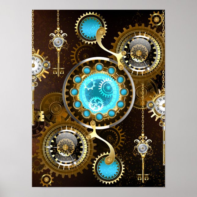 Steampunk Rusty Hintergrund mit türkisfarbenen Lin Poster (Vorne)