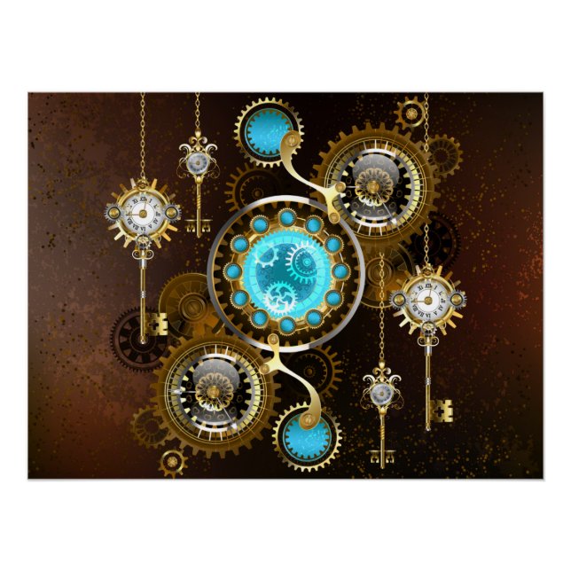 Steampunk Rusty Hintergrund mit türkisfarbenen Lin Poster (Vorderseite)