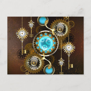 Steampunk Rusty Hintergrund mit türkisfarbenen Lin Postkarte