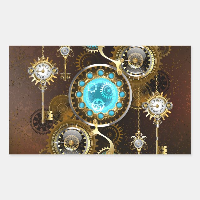 Steampunk Rusty Hintergrund mit türkisfarbenen Lin Rechteckiger Aufkleber (Vorderseite)