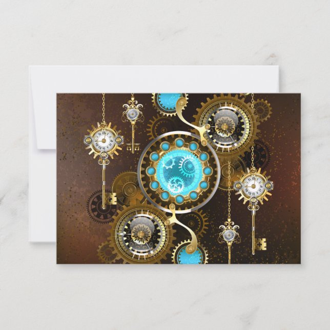 Steampunk Rusty Hintergrund mit türkisfarbenen Lin Save The Date (Vorderseite)