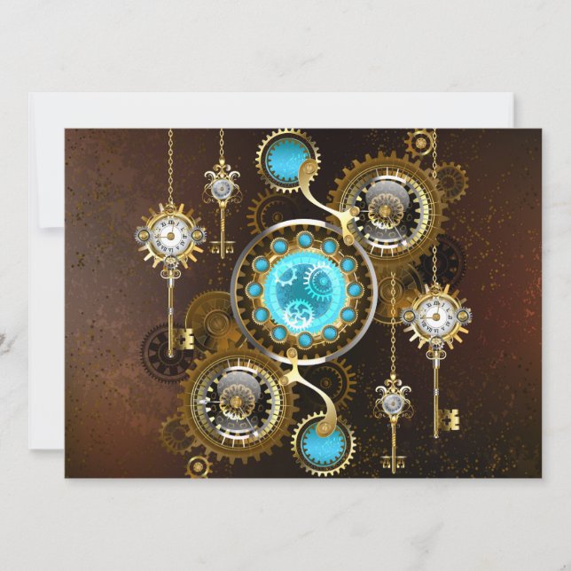 Steampunk Rusty Hintergrund mit türkisfarbenen Lin Save The Date (Vorderseite)