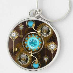 Steampunk Rusty Hintergrund mit türkisfarbenen Lin Schlüsselanhänger
