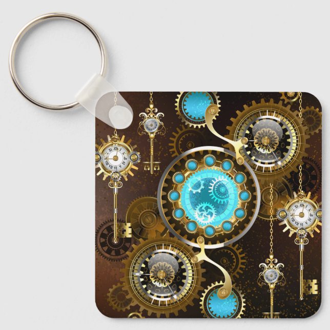 Steampunk Rusty Hintergrund mit türkisfarbenen Lin Schlüsselanhänger (Vorderseite)