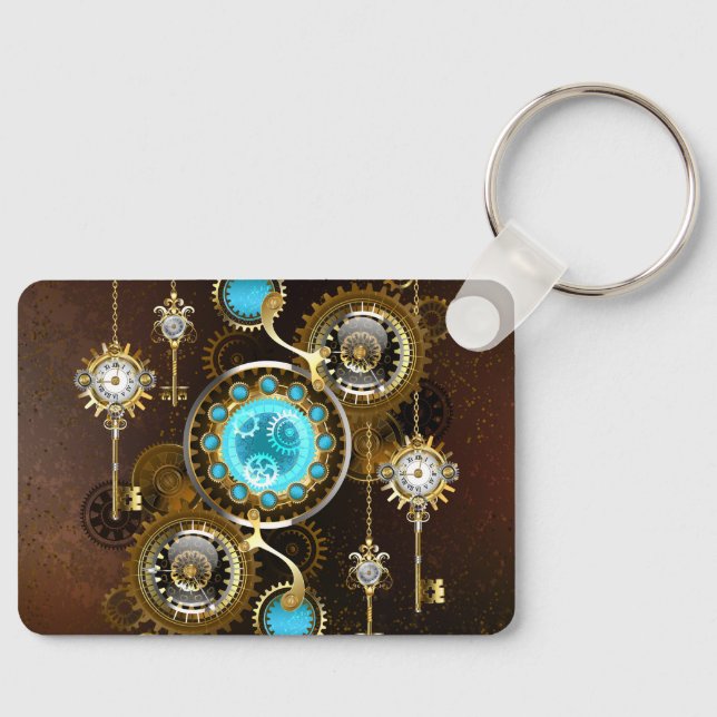 Steampunk Rusty Hintergrund mit türkisfarbenen Lin Schlüsselanhänger (Vorderseite)