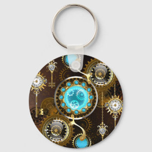 Steampunk Rusty Hintergrund mit türkisfarbenen Lin Schlüsselanhänger