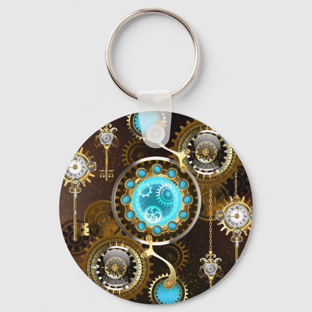 Steampunk Rusty Hintergrund mit türkisfarbenen Lin Schlüsselanhänger (Vorderseite)