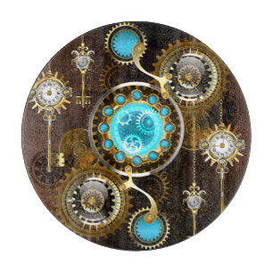 Steampunk Rusty Hintergrund mit türkisfarbenen Lin Schneidebrett