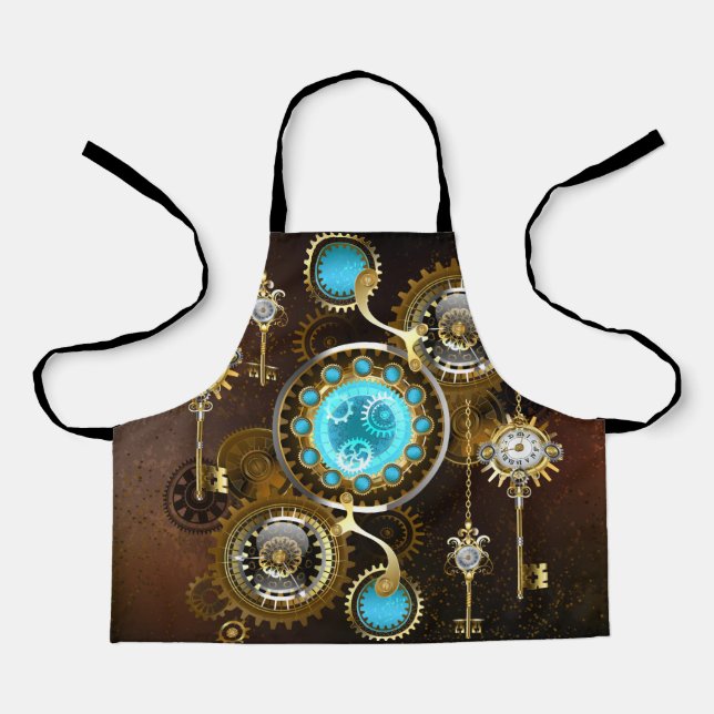 Steampunk Rusty Hintergrund mit türkisfarbenen Lin Schürze (Vorderseite)