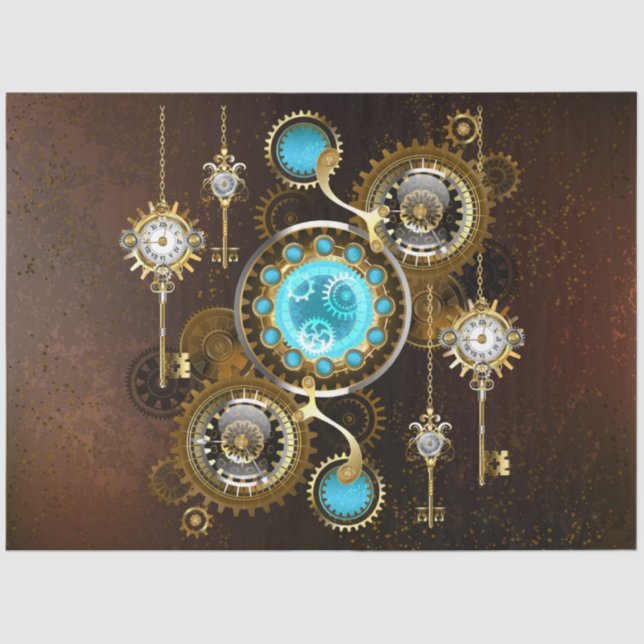 Steampunk Rusty Hintergrund mit türkisfarbenen Lin Seidenpapier (Vorderseite)