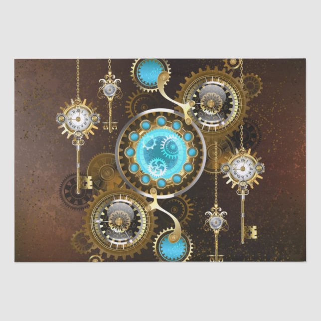 Steampunk Rusty Hintergrund mit türkisfarbenen Lin Seidenpapier (Vorderseite)