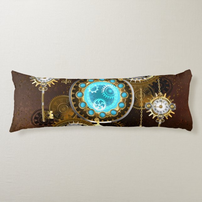 Steampunk Rusty Hintergrund mit türkisfarbenen Lin Seitenschläferkissen (Vorderseite)