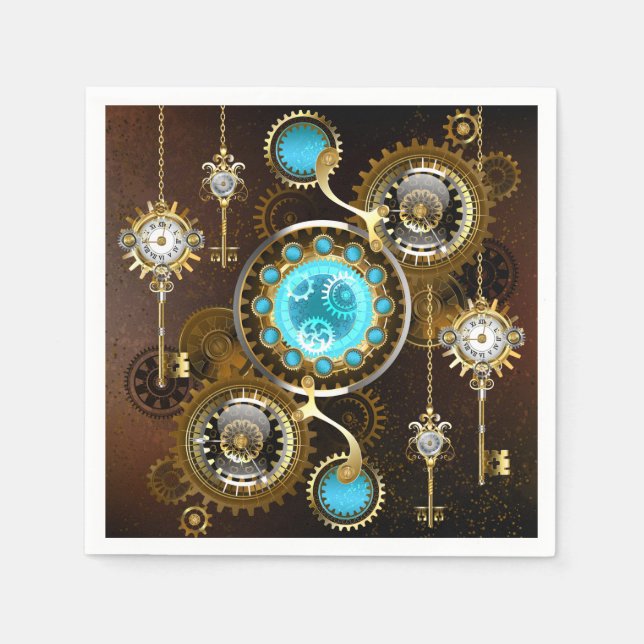 Steampunk Rusty Hintergrund mit türkisfarbenen Lin Serviette (Vorderseite)