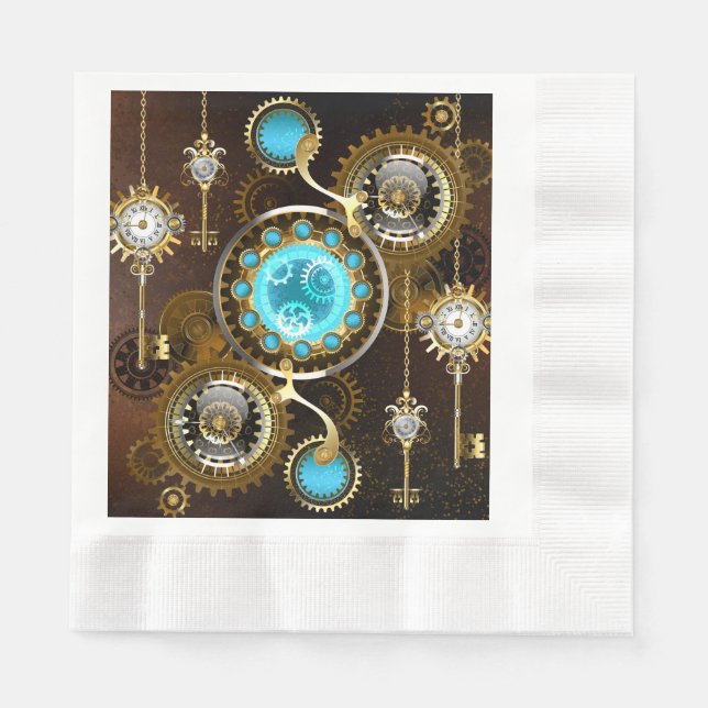 Steampunk Rusty Hintergrund mit türkisfarbenen Lin Serviette (Vorderseite)