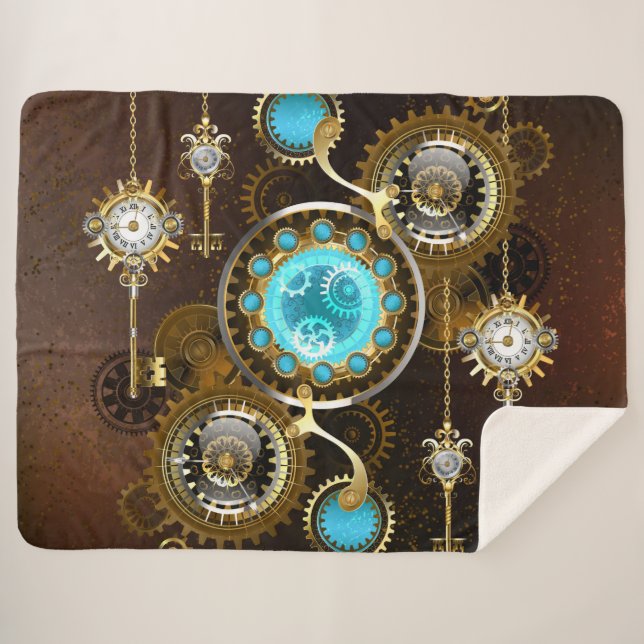 Steampunk Rusty Hintergrund mit türkisfarbenen Lin Sherpadecke (Vorderseite (Horizontal))