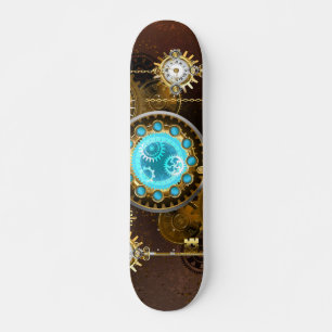 Steampunk Rusty Hintergrund mit türkisfarbenen Lin Skateboard
