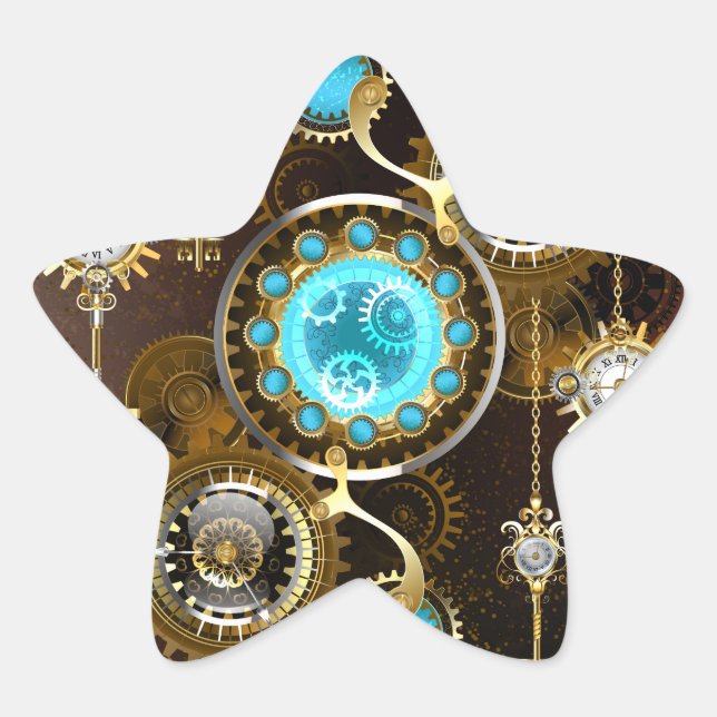 Steampunk Rusty Hintergrund mit türkisfarbenen Lin Stern-Aufkleber (Vorderseite)