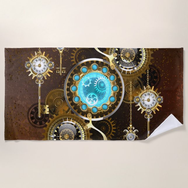 Steampunk Rusty Hintergrund mit türkisfarbenen Lin Strandtuch (Vorderseite)