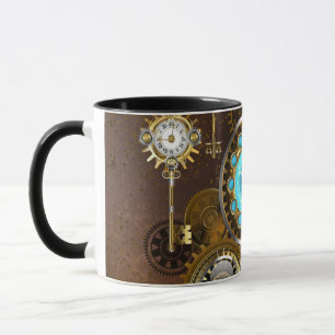 Steampunk Rusty Hintergrund mit türkisfarbenen Lin Tasse