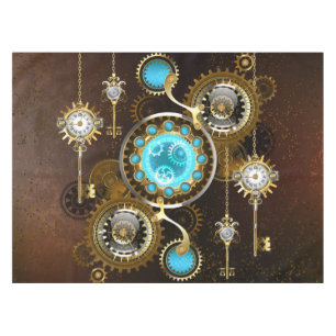Steampunk Rusty Hintergrund mit türkisfarbenen Lin Tischdecke
