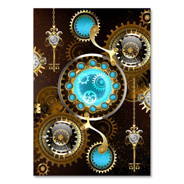 Steampunk Rusty Hintergrund mit türkisfarbenen Lin Tischnummer (Vorderseite)