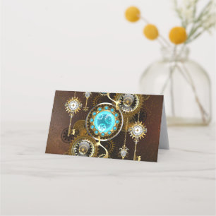 Steampunk Rusty Hintergrund mit türkisfarbenen Lin Treuekarte