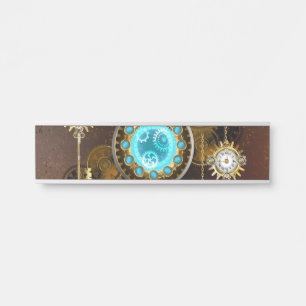 Steampunk Rusty Hintergrund mit türkisfarbenen Lin Türschild