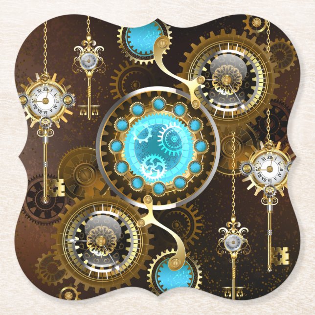 Steampunk Rusty Hintergrund mit türkisfarbenen Lin Untersetzer (Vorderseite)