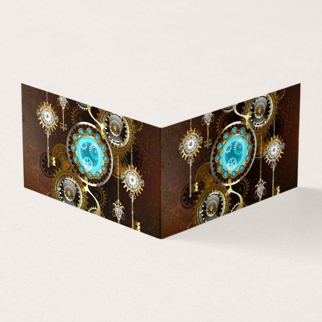 Steampunk Rusty Hintergrund mit türkisfarbenen Lin Visitenkarten (Vorderseite)