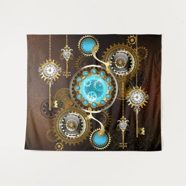 Steampunk Rusty Hintergrund mit türkisfarbenen Lin Wandteppich (Vorderseite (Horizontal))
