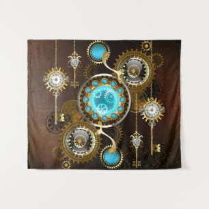 Steampunk Rusty Hintergrund mit türkisfarbenen Lin Wandteppich