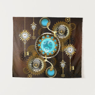 Steampunk Rusty Hintergrund mit türkisfarbenen Lin Wandteppich