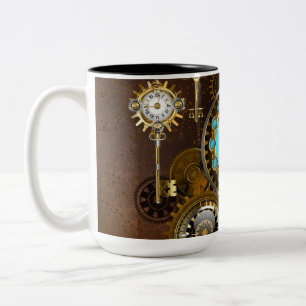 Steampunk Rusty Hintergrund mit türkisfarbenen Lin Zweifarbige Tasse