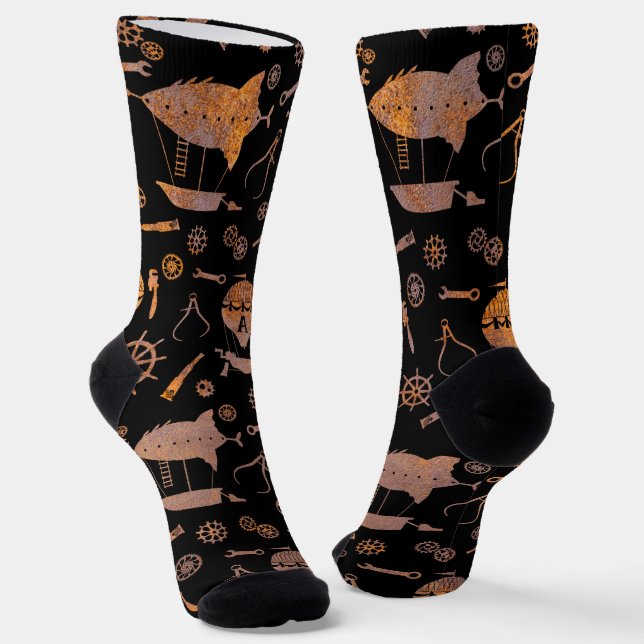 Steampunk-Rusty-Steel-Schiffe subtil Mit Monogramm Socken (Gewinkelt)