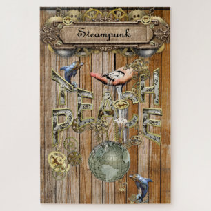 Steampunk-Sammlung grafischer Elemente auf Holz