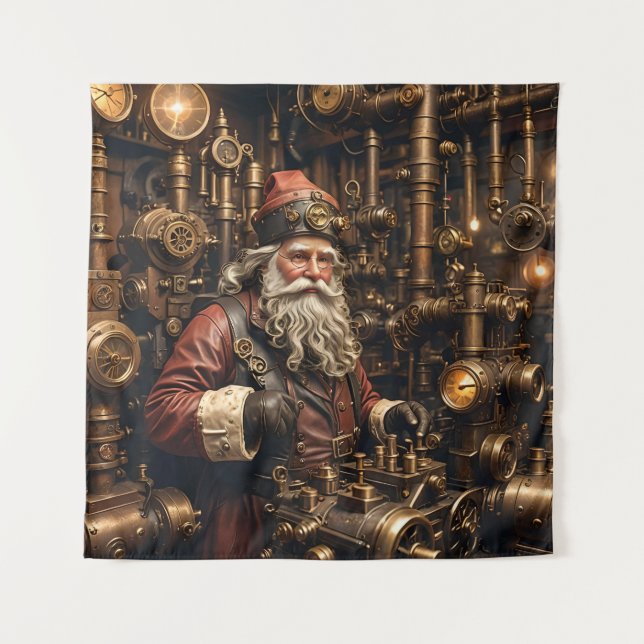 Steampunk Santa Tapestry Wandteppich (Vorderseite)