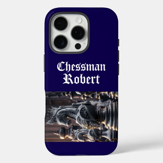 Steampunk-Schachdesign mit Individuelle Name iPhone 16 Pro Hülle (Rückseite)