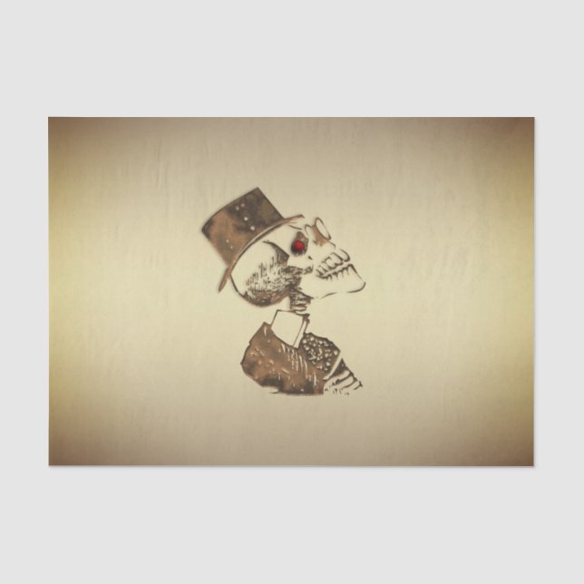 Steampunk Schädel auf Gold Seidenpapier (Vorderseite)