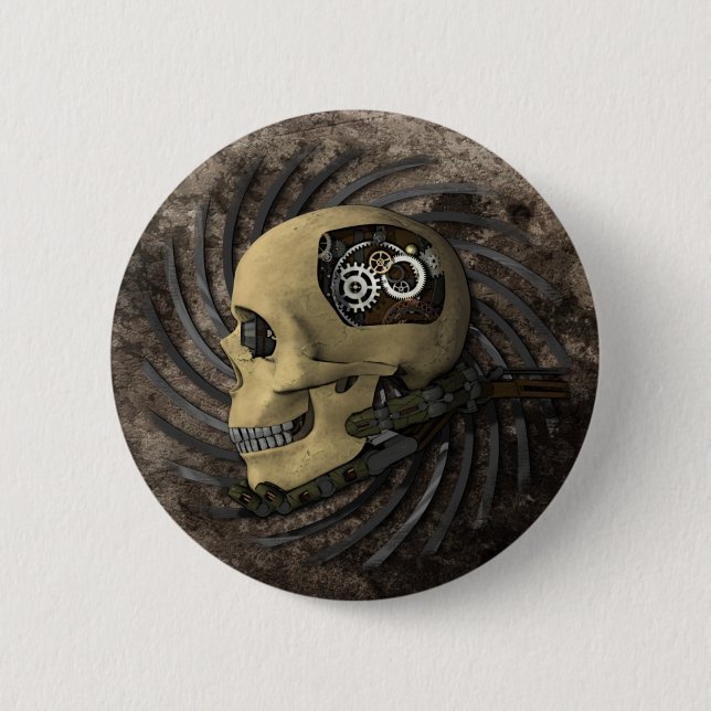 Steampunk Schädel Button (Vorderseite)